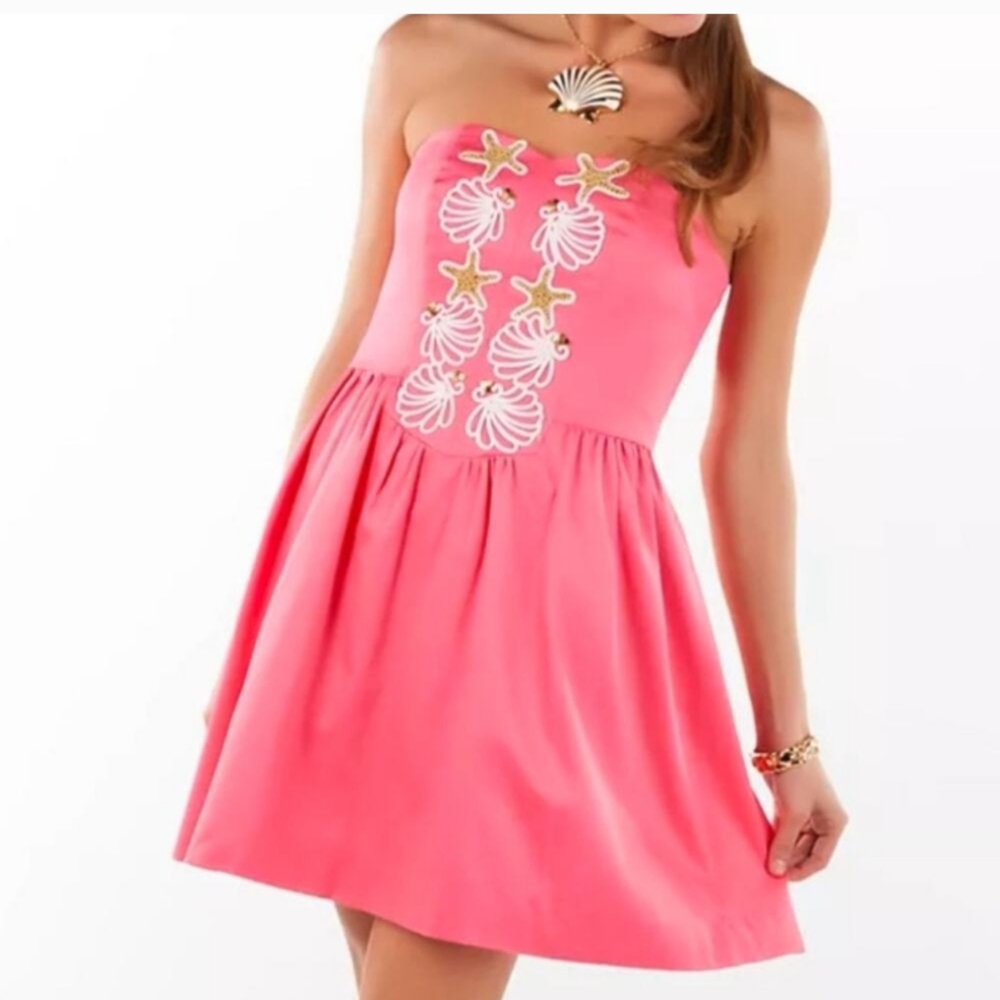 Lilly Pulitzer Navy Strapless Dress with White Embroidery